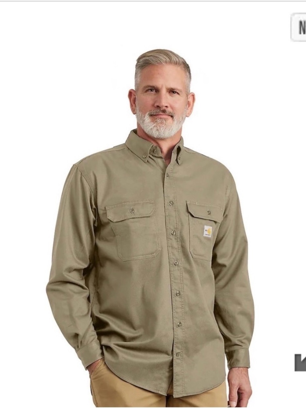 Carhartt FR FRS160 Twill Work Shirt LG Flame Resistant Khaki